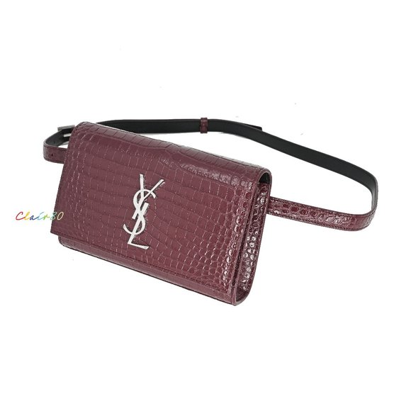 Saint Laurent Handbags - Saint Laurent Monogram Kate Croc- EmbossedLeather Belt Bag Size 85